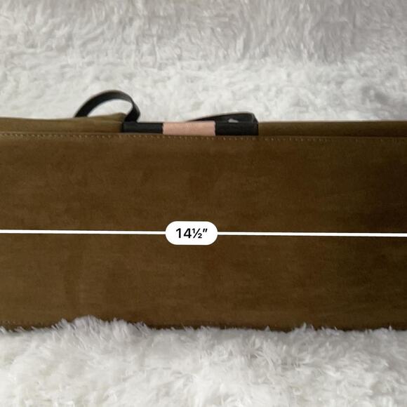 Neiman Marcus Olive Green Faux Suede Pink Black Stripes L Large Tote Bag Preppy - Picture 3 of 7